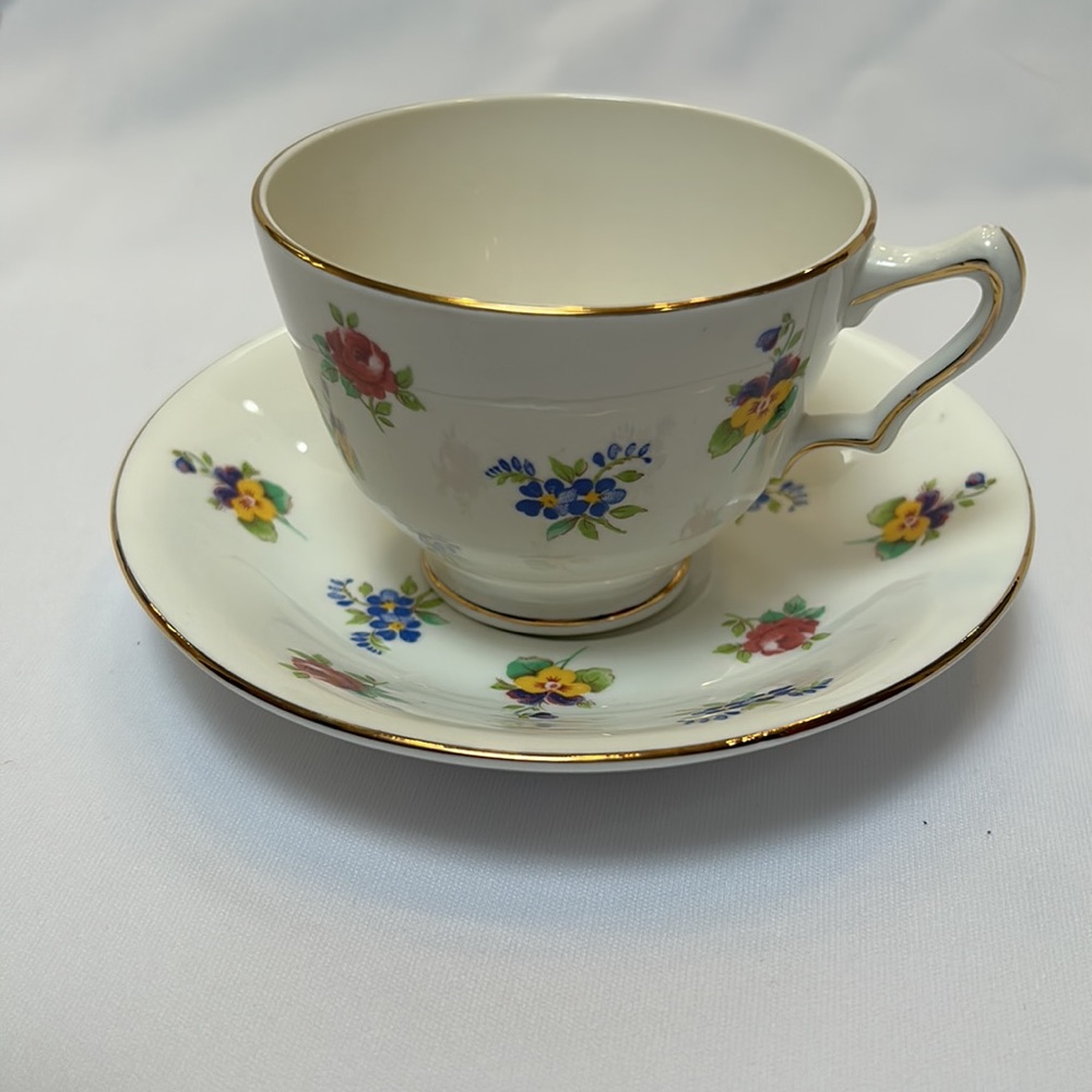 Vintage Crown Staffordshire England Fine Bone China Tea Cup and Saucer
